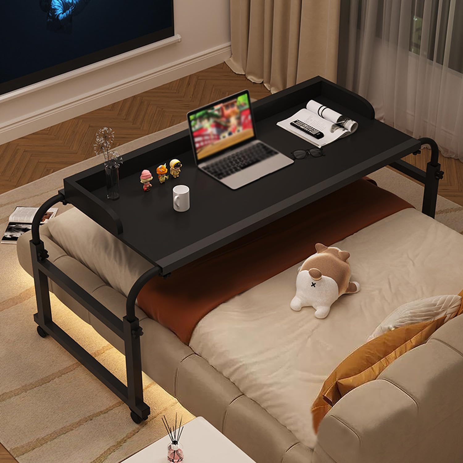 Table de lit bois réglable en hauteur meuble console extensible chambre maison