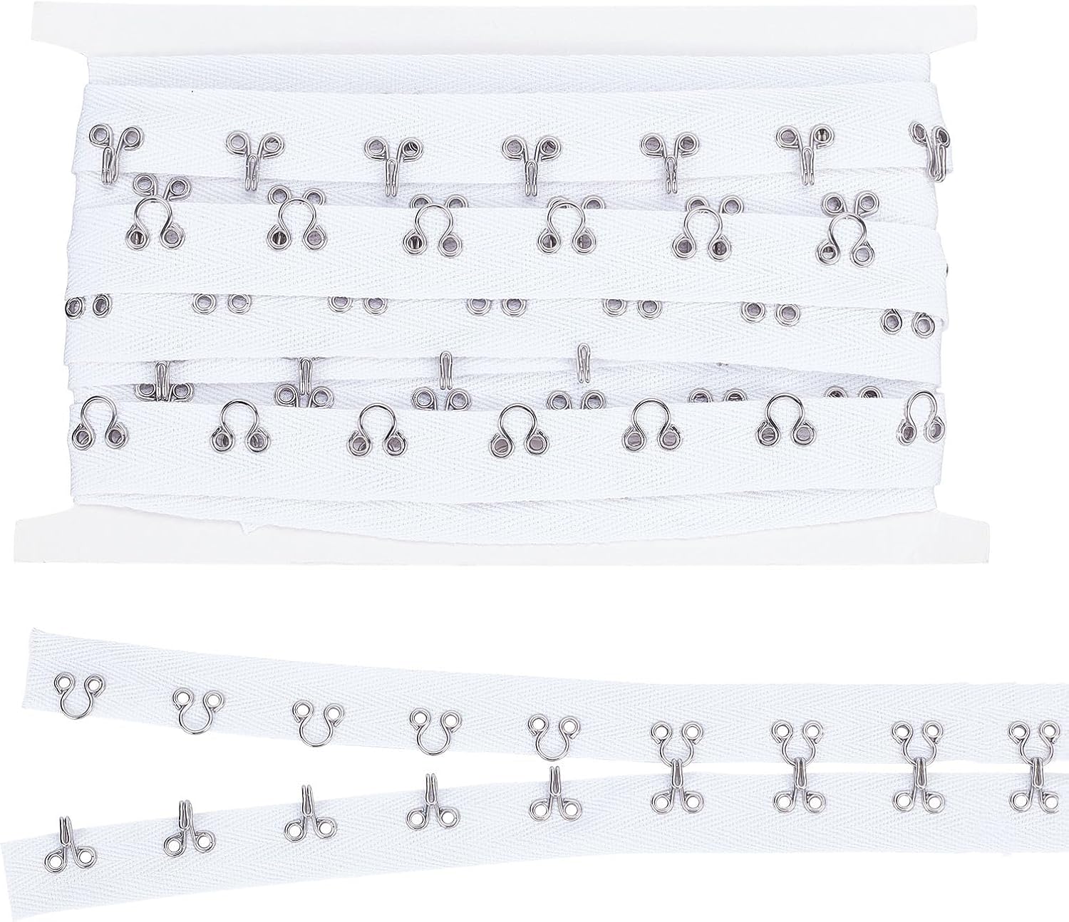 FINGERINSPIRE Cinta de algodón de 3 yardas x 1.6 pulgadas con gancho y ojal, espacio de 1.2 pulgadas1.2 in, ribete blanco con gancho, cordón de