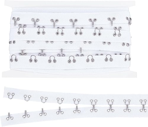 FINGERINSPIRE Cinta de algodón de 3 yardas x 1.6 pulgadas con gancho y ojal, espacio de 1.2 pulgadas1.2 in, ribete blanco con gancho, cordón de