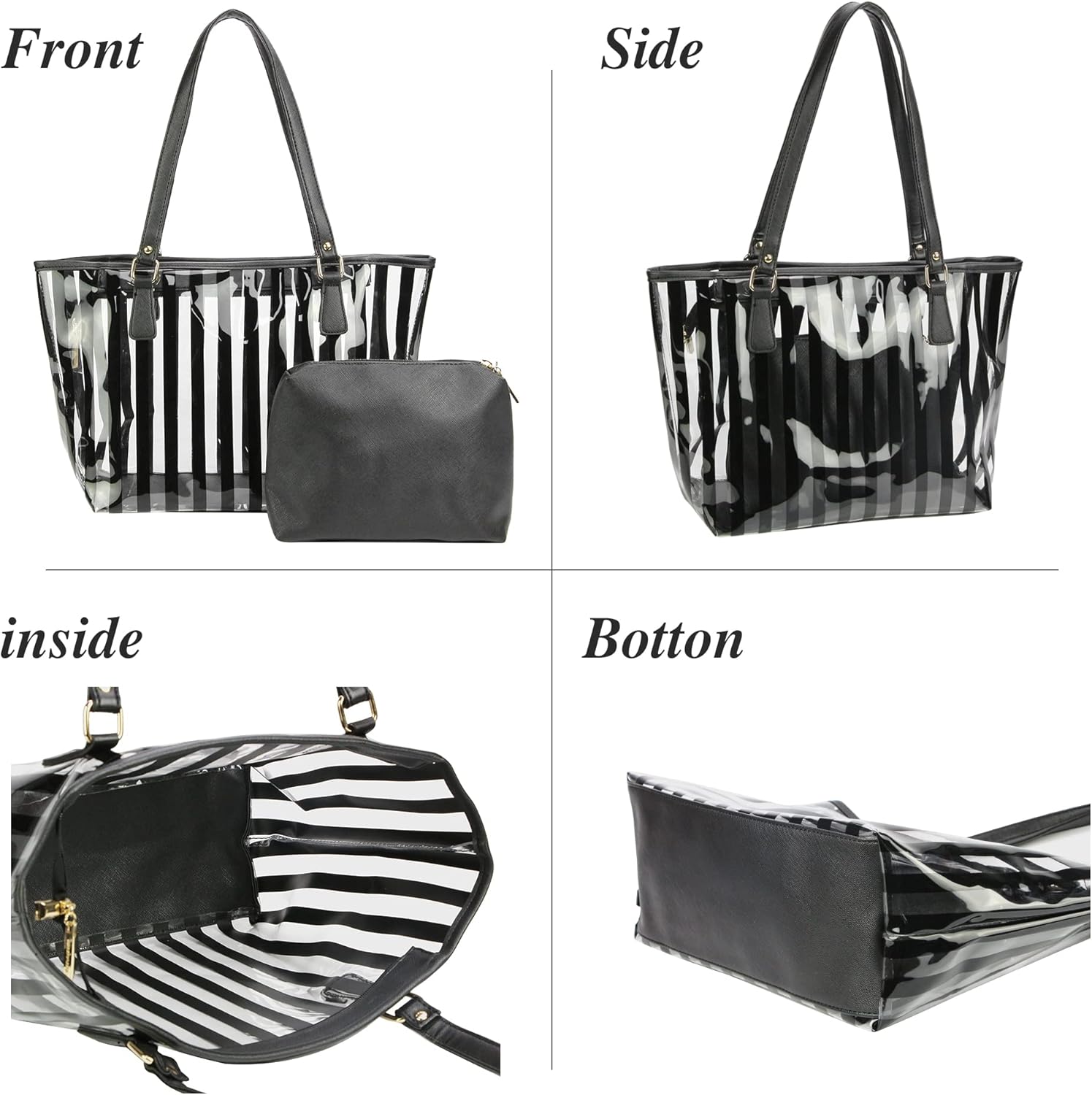 2 in 1 Semi Clear Purse Beach Tote Bags Large Work Shoulder Bag with Interior Pouch - Image 4