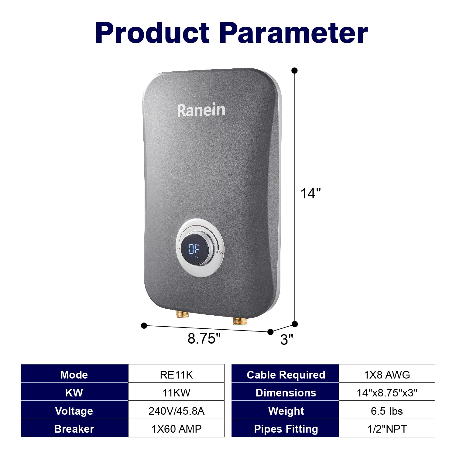 Ranein Electric Tankless Water Heater, 18kW 240V On