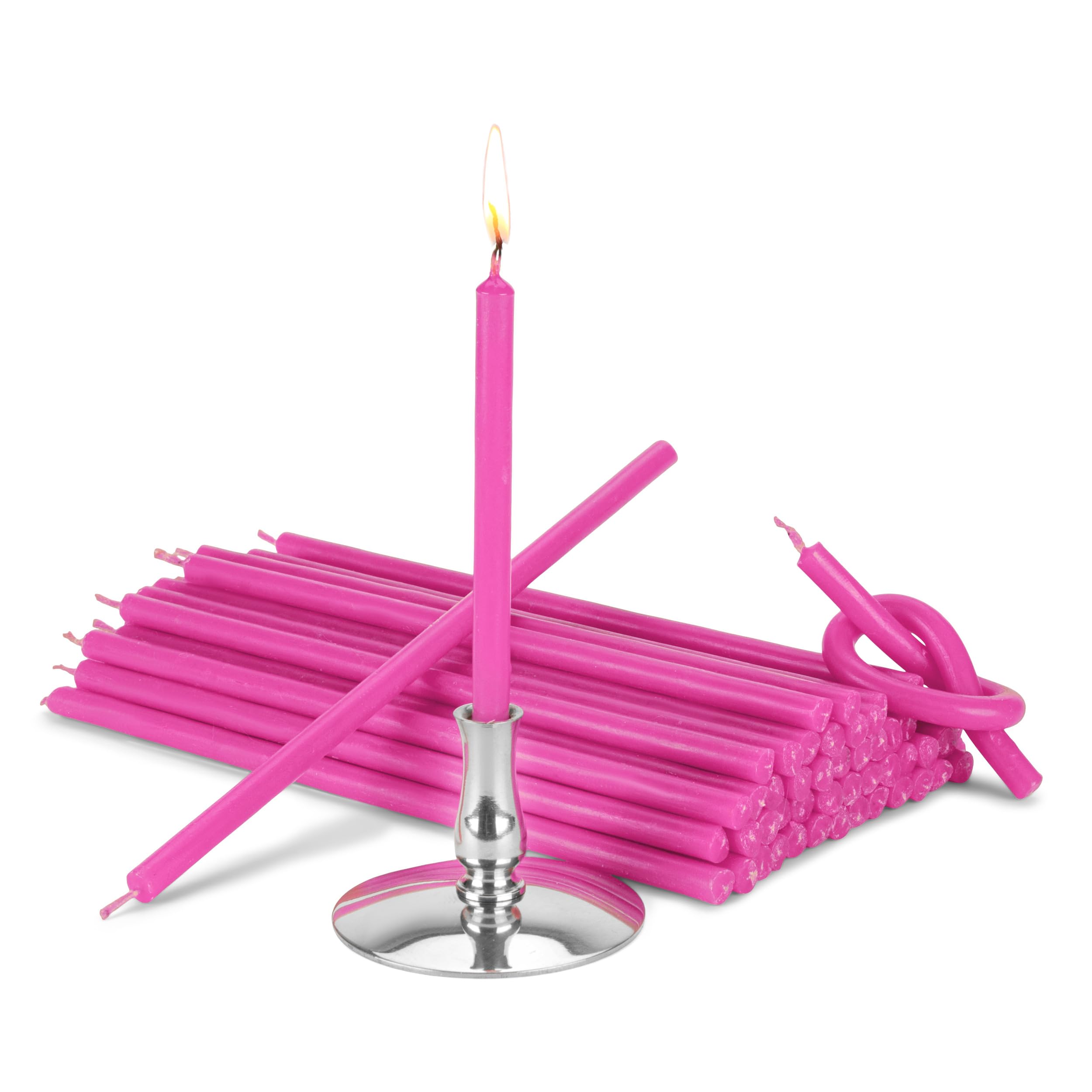 Bougeoir avec 200g de bougies roses NKlaus 16cm en paraffine