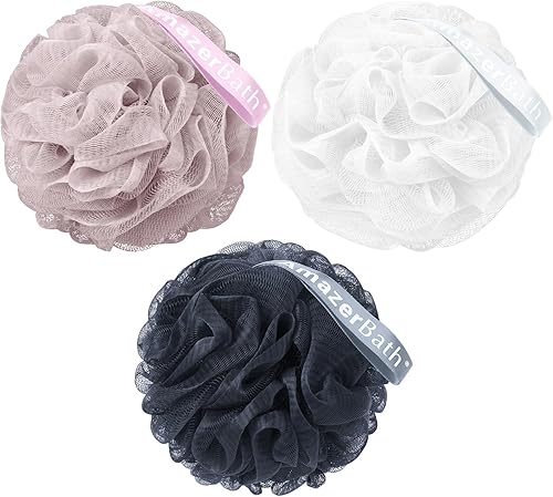 AmazerBath Esponja de lufa de 2.12 ozpieza, esponja de ducha para hombres y mujeres, juego de 3 esponjas de baño, esponja de baño, gris, azul, rosa,