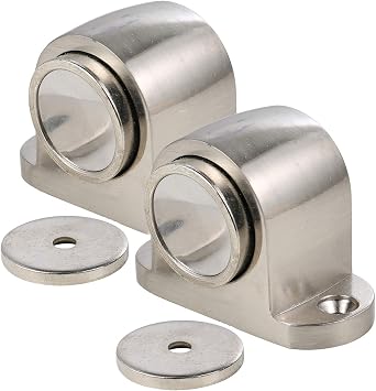 UHPPOTE Alloy Magnetic Door Stopper Brushed Finish with Round Catch Floor Mounted Pack of 2