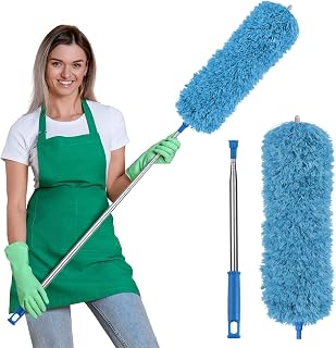 Vicloon Telescope Microfiber Duster Up To 245 Cm Long - Light Blue | Stainless Steel Telescopic Pole,Duster,Washable,Suitable for Ceiling,Furniture,Floor,Car,Spider Webs