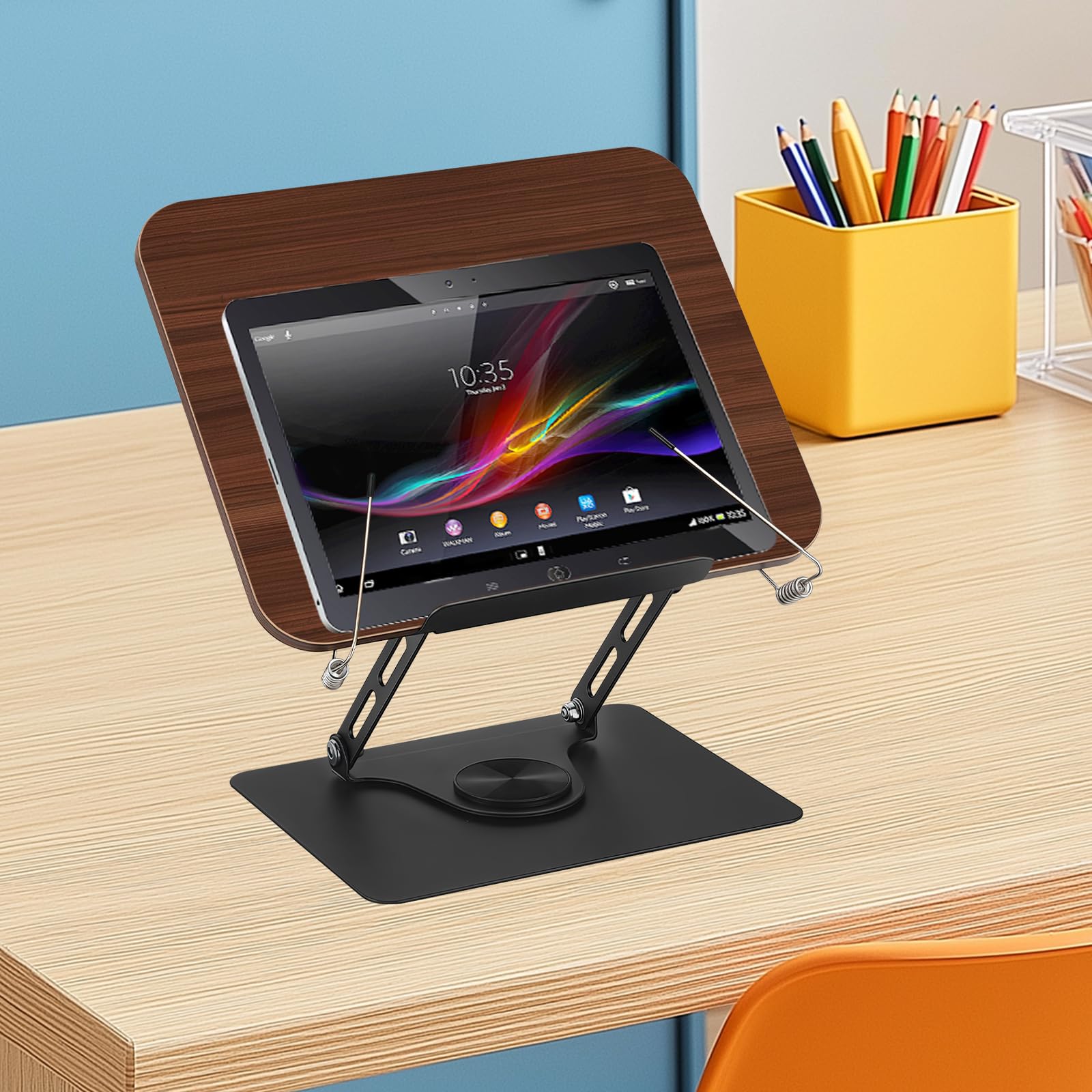 Supporto per libri in legno, regolabile, porta-libri girevole a 360°, supporto da lettura con clip laterale, pieghevole e portatile, elegante supporto per libri in legno per libri di cucina, ricette