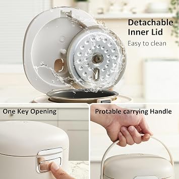 Rice Cooker Small Mini Rice Cooker 2 Cups Uncooked 1.2 Quarts Portable Rice Maker with Non-Stick Coating, BPA Free, 12-Hour Timer Delay & Auto Keep Warm & One-Touch for Dorm Office Travel 1-2 Person (Beige)