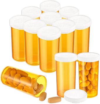 Dimeho Plastic Pill Bottles Empty with Cap, 9 Pcs Portable Medicine Vial Small Medicine Container Travel Pill Vial Clear Pill Case Organizer 6 Drums, Orange