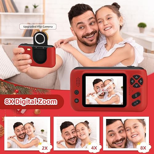 Miniatura 3 de Cámara digital para niños de Makolle para niñas de 3, 4, 5, 6, 7, 8, 9 años, cámara de video selfie HD 1080P con tarjeta SD de 32G, juguetes