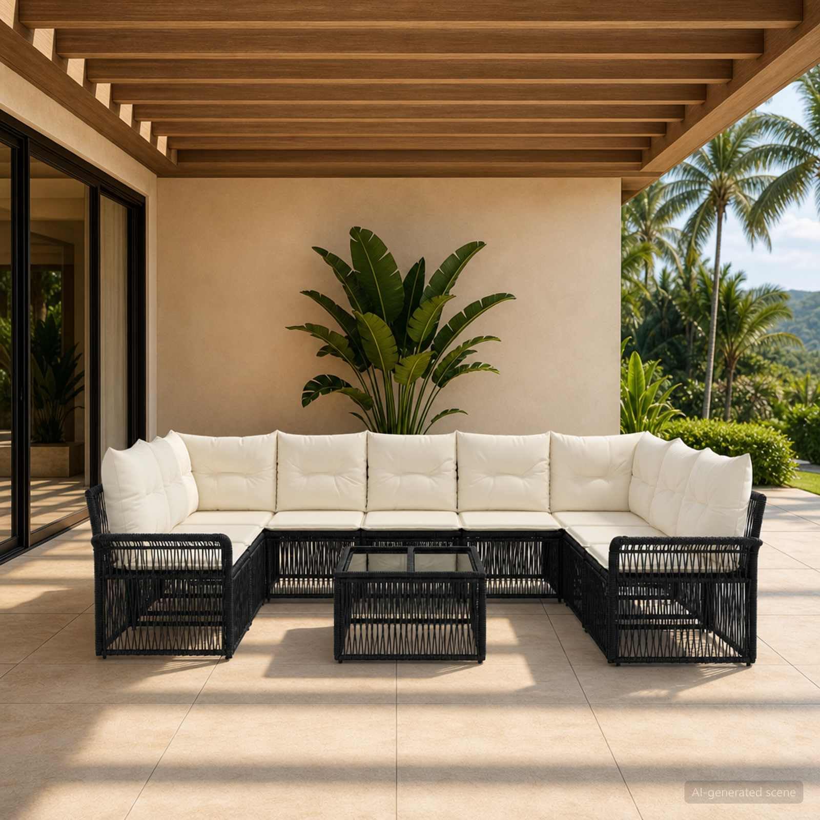 Conjunto de sofás de jardín 10 uds. Negro ratán sintético, Conjuntos de jardín, 79.752 kg-3434935