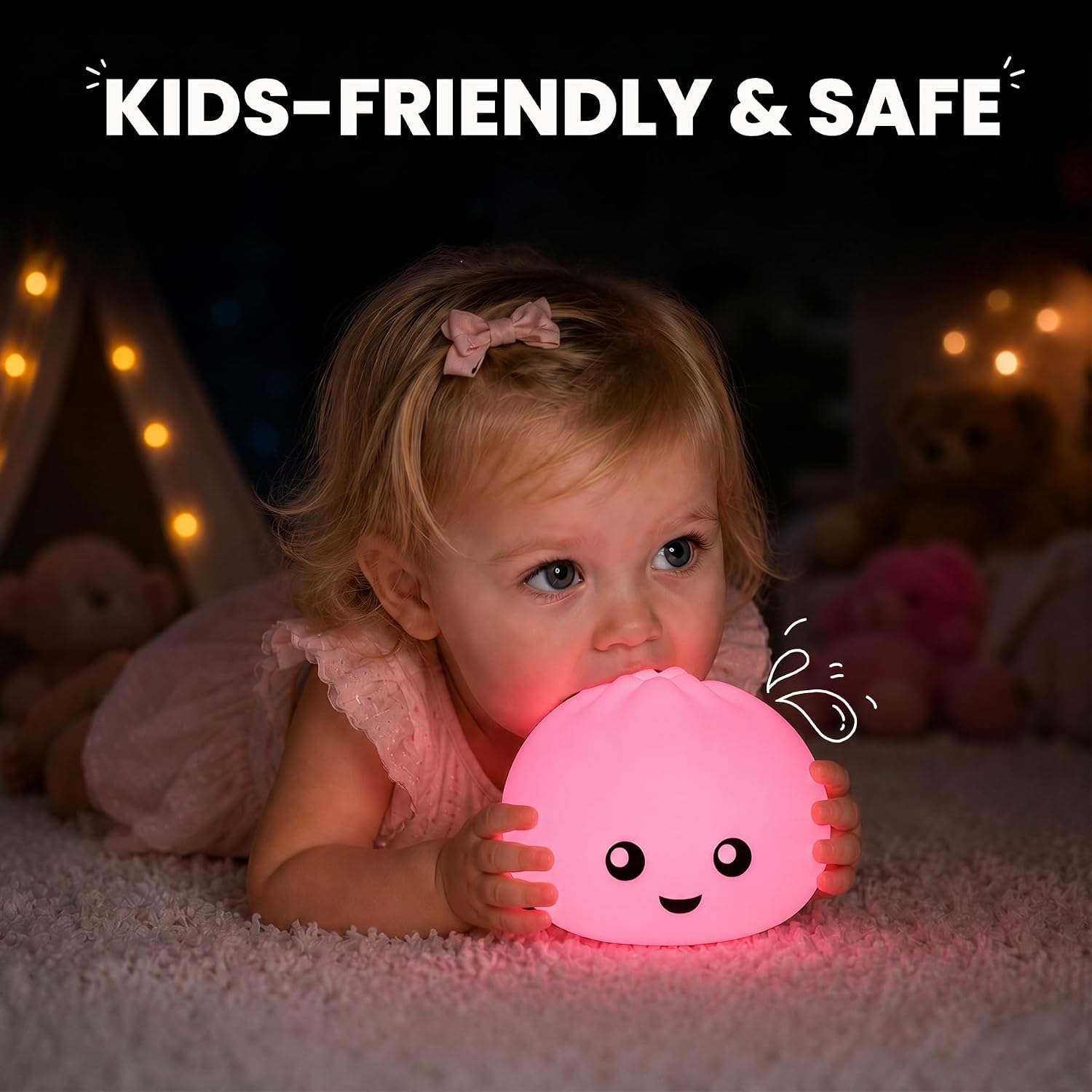 IN HAPPY Squishy Dumpling Night Light, Silicone Nursery Lamp with 2-Level Brightness & 7-Color Breathing Mode, Cute Dumpling Squishy Lamp for Breastfeeding, Christmas White Elephant Gifts