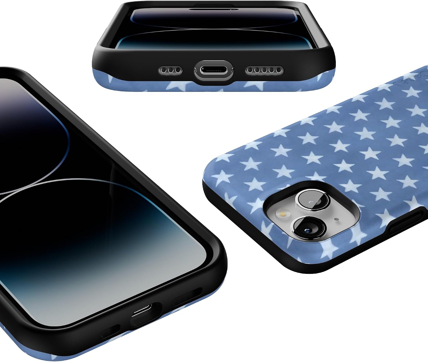 Casely iPhone 14 Case | Coastal Blues | Denim Stars | Bold Protective Design | Compatible with MagSafe