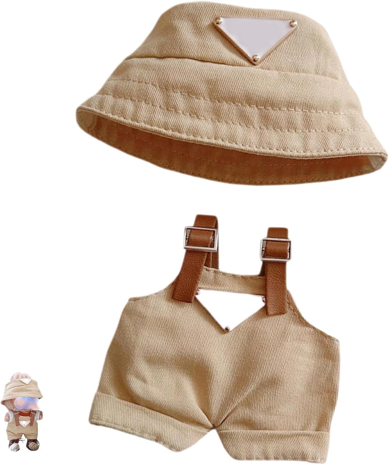 Doll Clothing for Labubu, 2 Sets of Premium Outfits for Labubu Dressing up, Doll Accessories for Labubu(Pink and Khaki Overall)