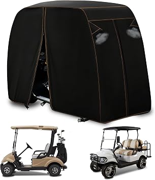 QYMOTO Golf Cart Cover 2 Passenger for Club Car EZGO Yamaha Golf Carts | 420D Heavy Duty Waterproof Anti-UV Windproof Outdoor Indoor All Weather Protection with Zipper Access