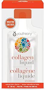 Youtheory Collagen Liquid Natural Berry Flavour, 12 Single Serving Packets, Hydrolyzed Collagen. Supports Hair, Skin, and Nails. Helps Reduce Fine Lines and Eye Wrinkles in 28 Days