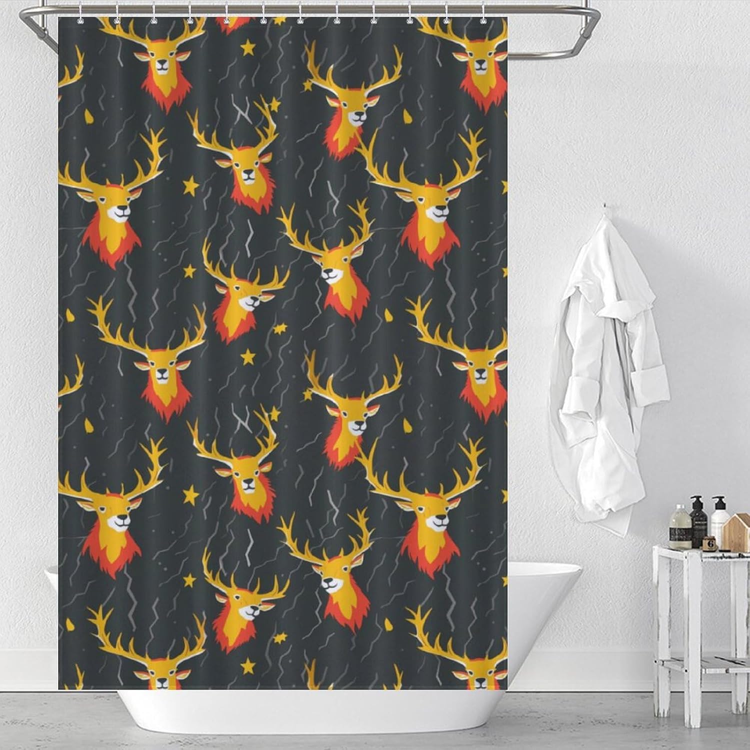 Thunder Deers Funny Shower Curtains Washable Bath Curtain Liner with Hooks for Bathroom Bath Tubs