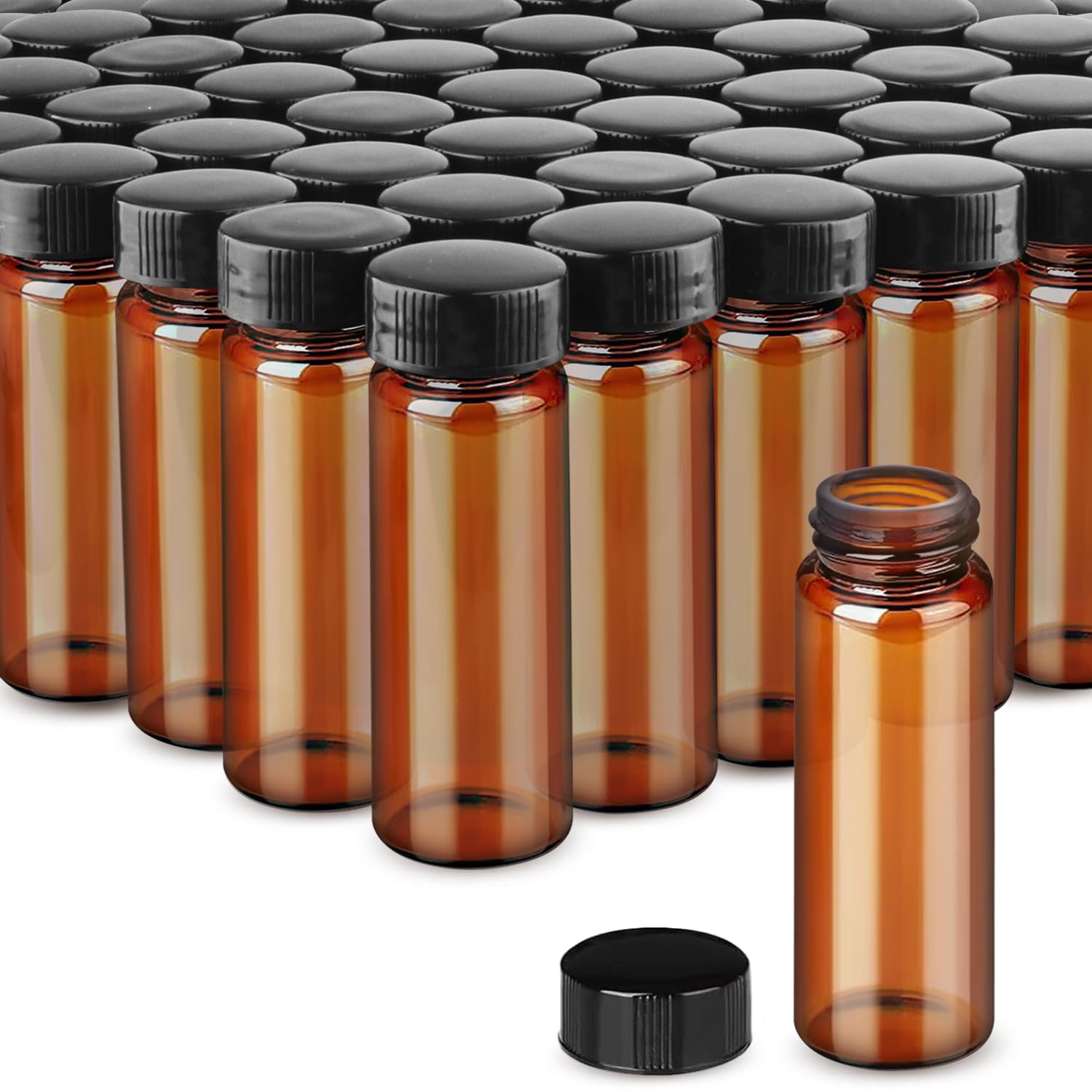 50 Pack,Glass Essential Oil Bottle with Screw Caps,Empty Refillable Travel Glass Liquid Sample Vial Labs Preservation Storage Leakproof Vials Test Container with Black Screw Caps (Clear, 40ml)