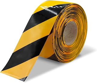 Ultra Durable Chevron/Hazard Floor Marking Tape for Safety, Caution, Warning, Flooring, Heavy-Duty, Peel and Stick, Adhesive, Industrial Quality, Black and Yellow, 4" by 100' Roll