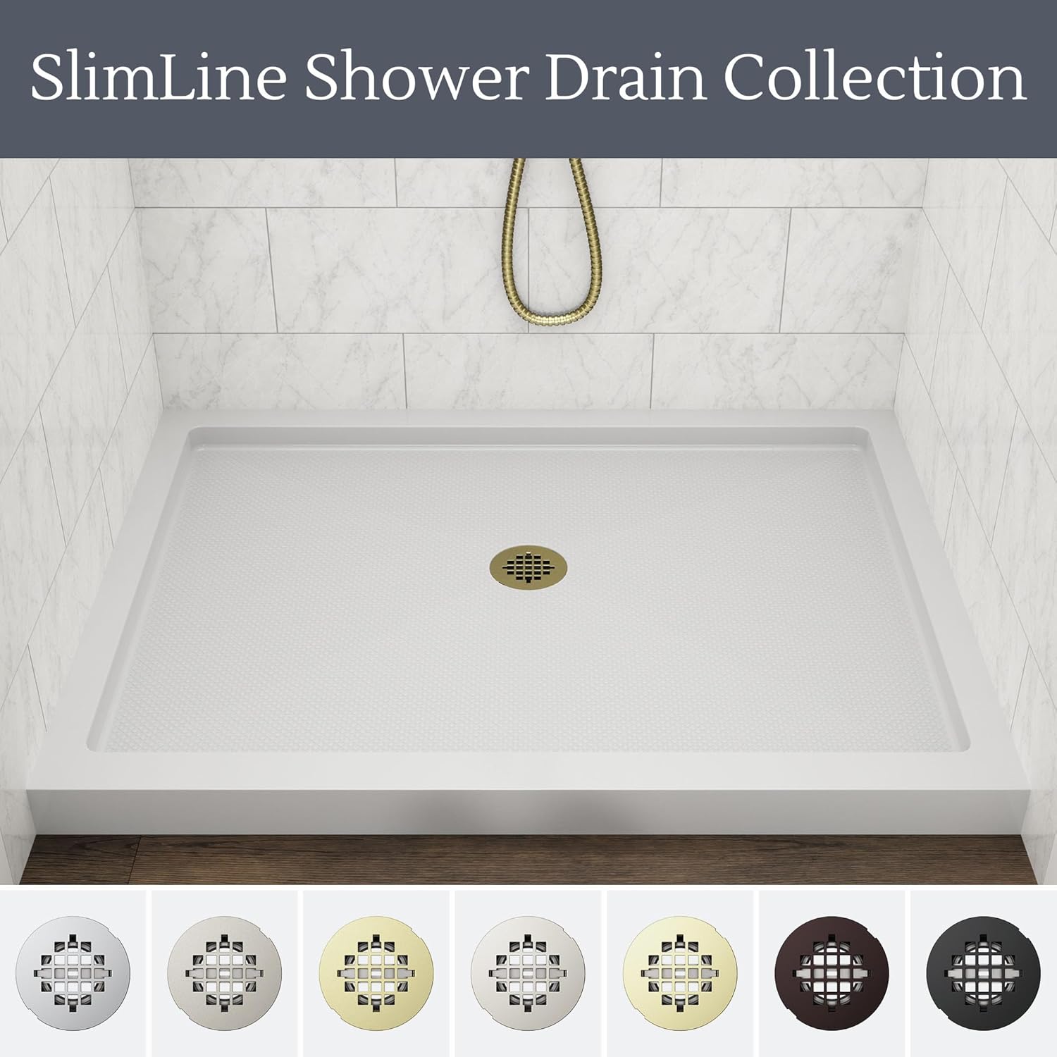 DreamLine Slimline 2 inch Round Shower Drain, Brushed Brass