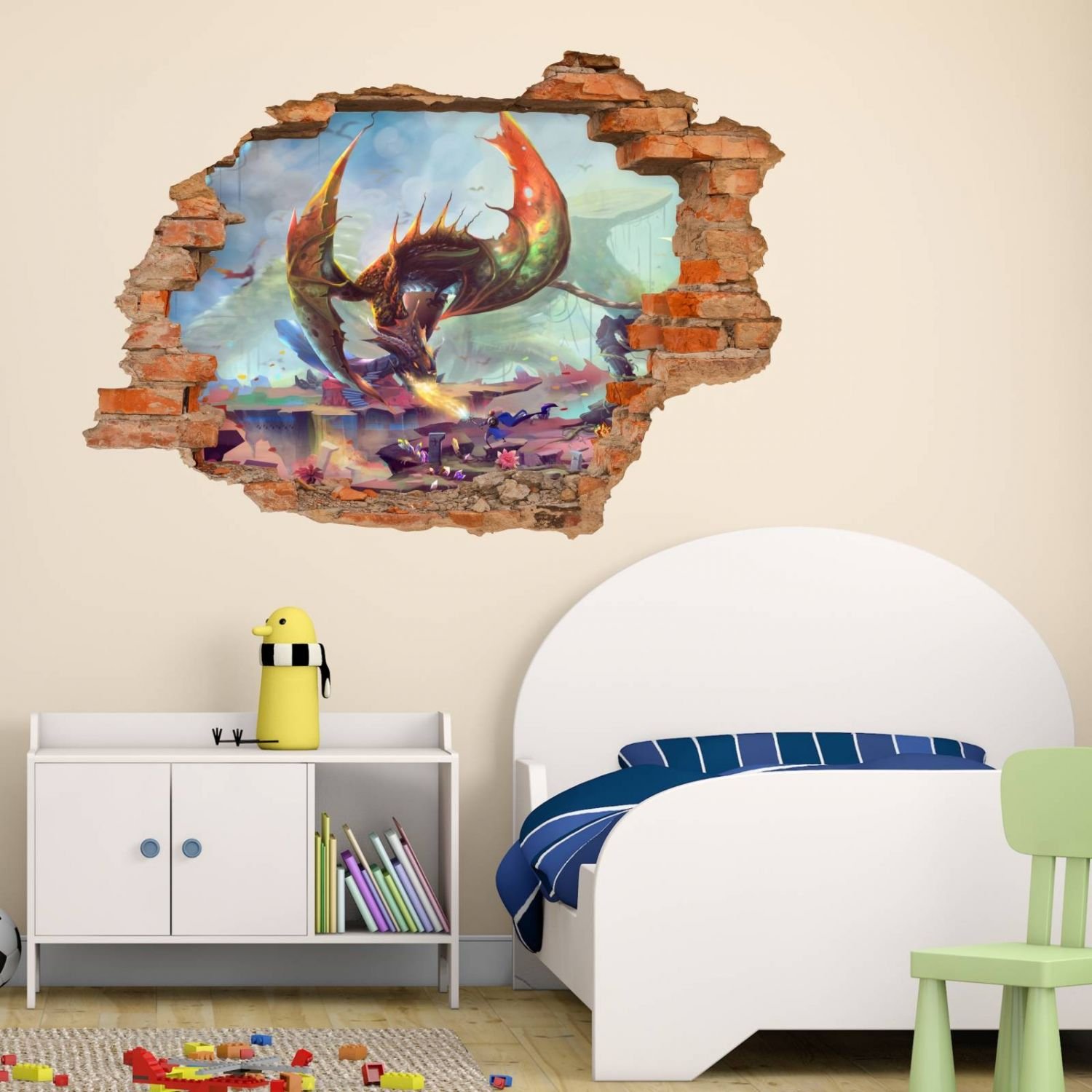 nikima 099 - Adesivo da parete, motivo: drago con 2 fiamme, ideale per la cameretta dei bambini, dimensioni 1250 x 870 mm