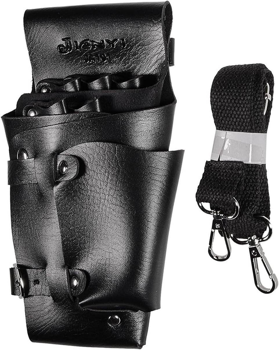 JZK Negro Cuero PU funda estuche bolsa para tijeras de peluquería riñonera, Cinturón de herramientas barbero, bolsa de herramientas peluquería para tijeras, peines, cortapelos, pinzas para cabello