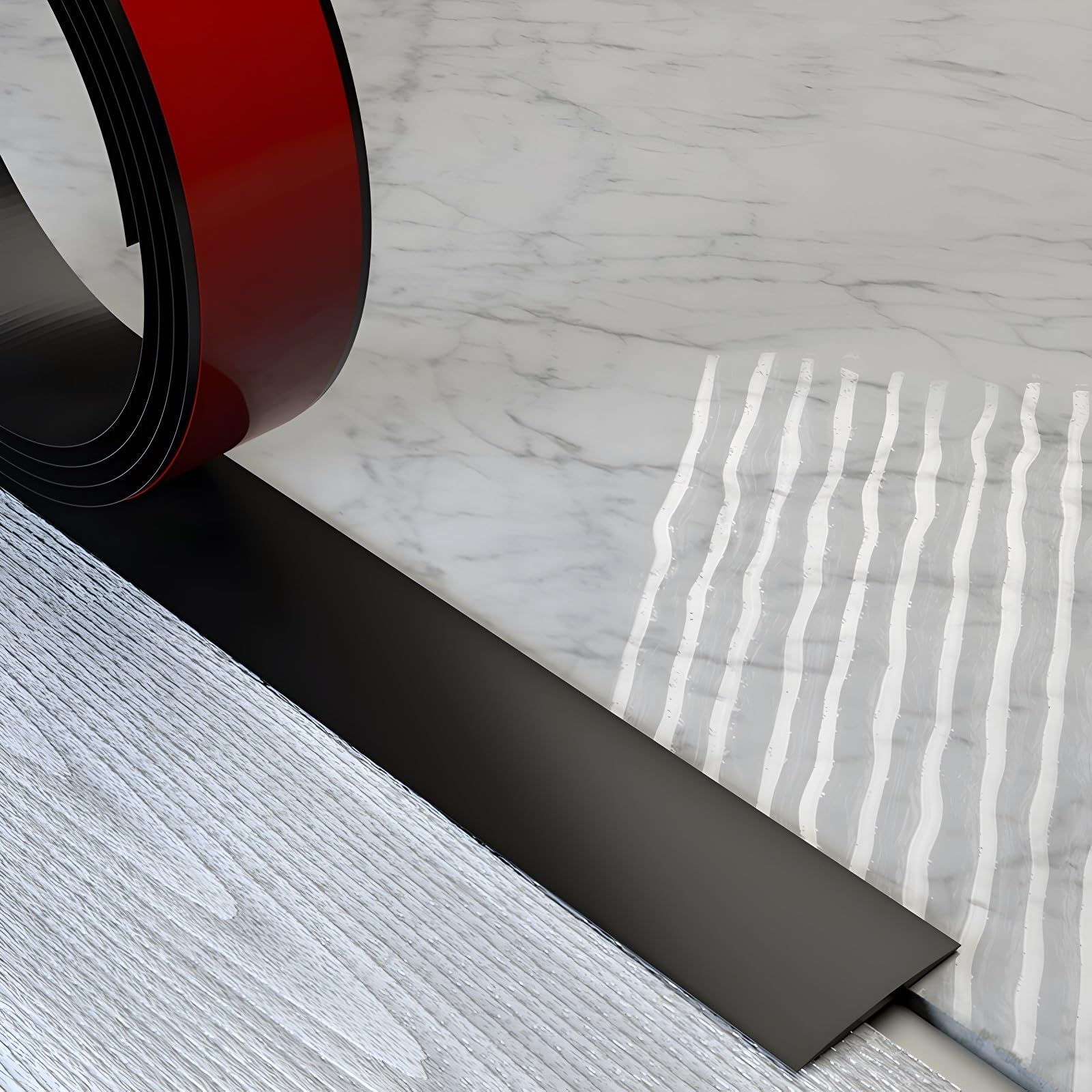 Psmpengamz Black 1-15M Pvc Floor Divider Self Adhesive Transition Strip, Viny Flooring Edge Strips For Joining Floor Gaps, Doorway Threshold Strip(,7.6Cmx15m)