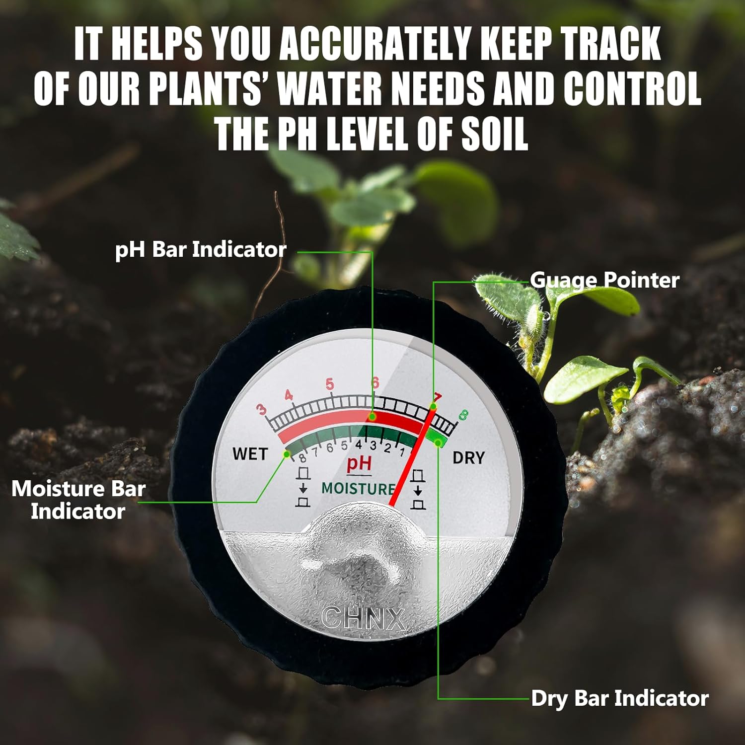 2-in-1 Soil Meter, 300 mm Long Probe, Soil Moisture Meter, pH Meter, Soil pH and Moisture Meter, Soil Tester, Hygrometer for Garden, Farm, Lawn, No Battery Required
