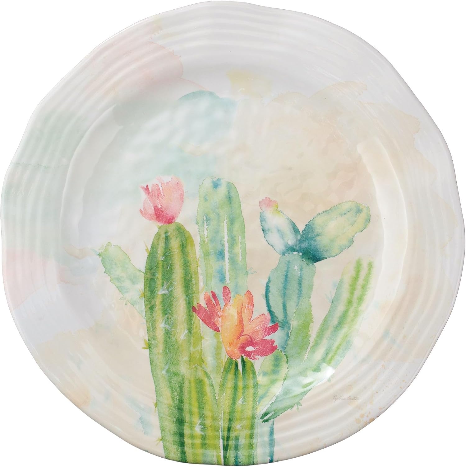 UP UPware Cactus Garden Melamine Dinner Plate Set, Flower Shaped Plates for Main course, Pasta, and Salad, BPA-Free, Dishwasher Safe, Green, 10.88 Inch, Set of 6