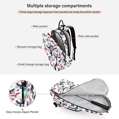 Miniatura 5 de Mochila de tenis para adultos resistente al agua rojo azul pájaro grande 3 raquetas bádminton bolsa de hombro para mujeres hombres bolso para