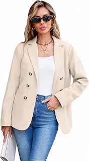 Women Business Double Breasted Blazer Jacket Notched Lapel Suit Coat | Fashion Business Casual Work Blazer with Premium Lined, Styling as Office Suit Jacket or Everyday Layer