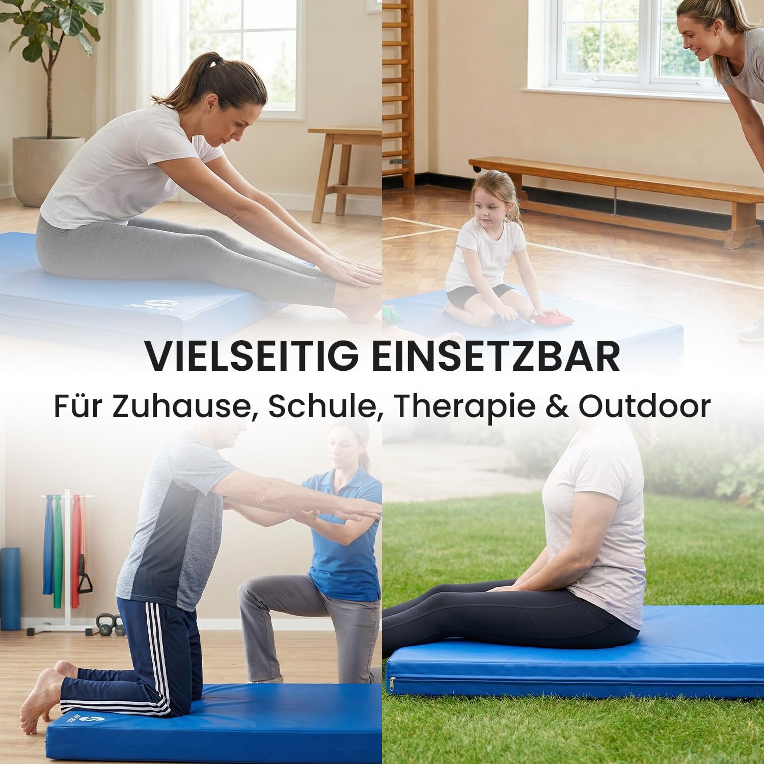 Jeflex - klappbare Weichbodenmatte & Turnmatte 210 x 100 x 8 cm MADE IN GERMANY/Gymnastikmatte tragbar/platzsparende Fitnessmatte & Yogamatte/Spielmatte für Kinderzimmer