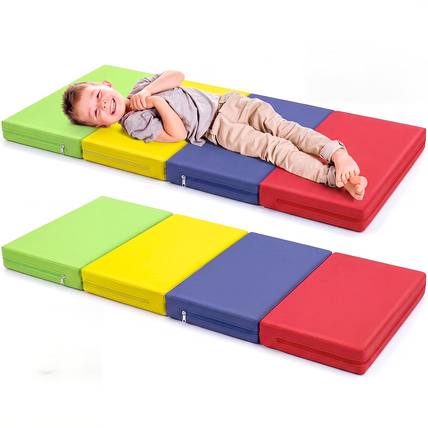 1 Pcs 2" Thick Nap Mats for Preschool 47x24 Kindergarten Mat for Kids | Folding Rest Mat 4 Section Sleeping Pad for Kids Daycare Nap School Classroom Kindergarten Daycare Travel Home Multicolor