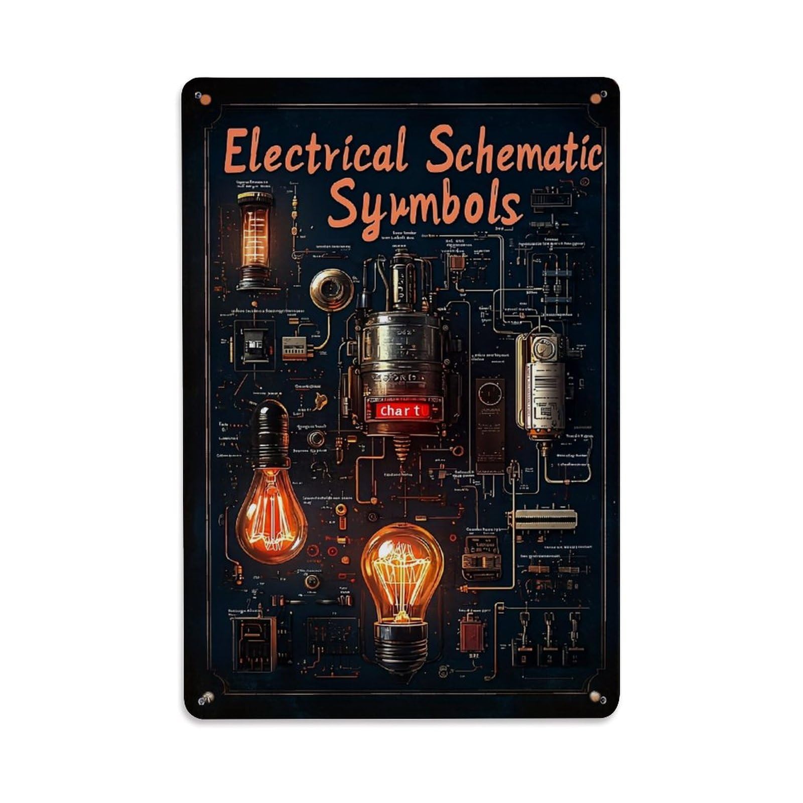 Jdyaojiesheng Vintage Electrical Schematic Symbols Chart Art Tin Sign Retro Metal Wall Decor Metal Poster, Home Bar Garage Farmhouse Cafe Wall Art Decoration 8X12inches