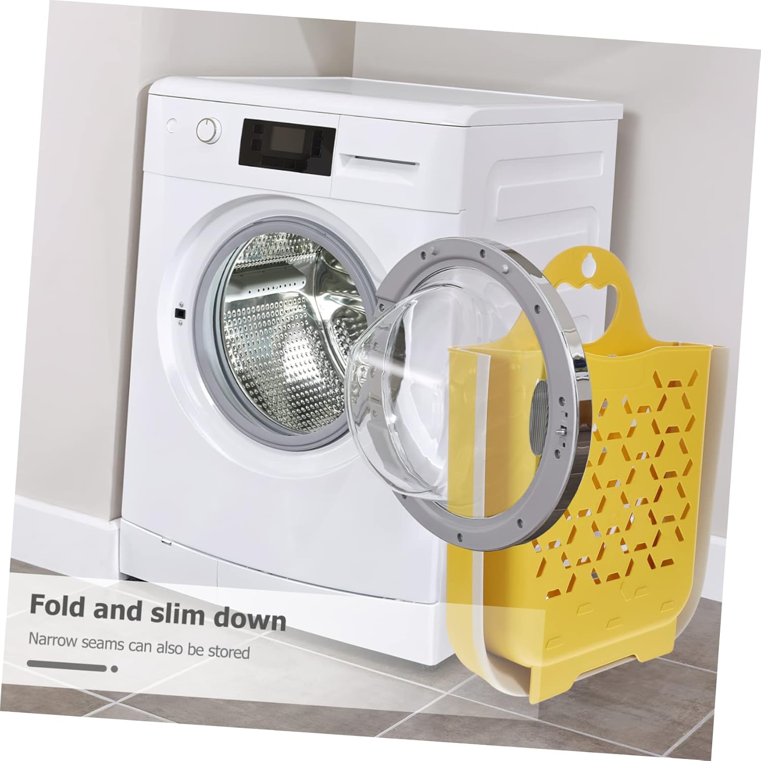 ChildWeet Collapsible Laundry Basket, Yellow, Plastic, Foldable, Handle, Portable