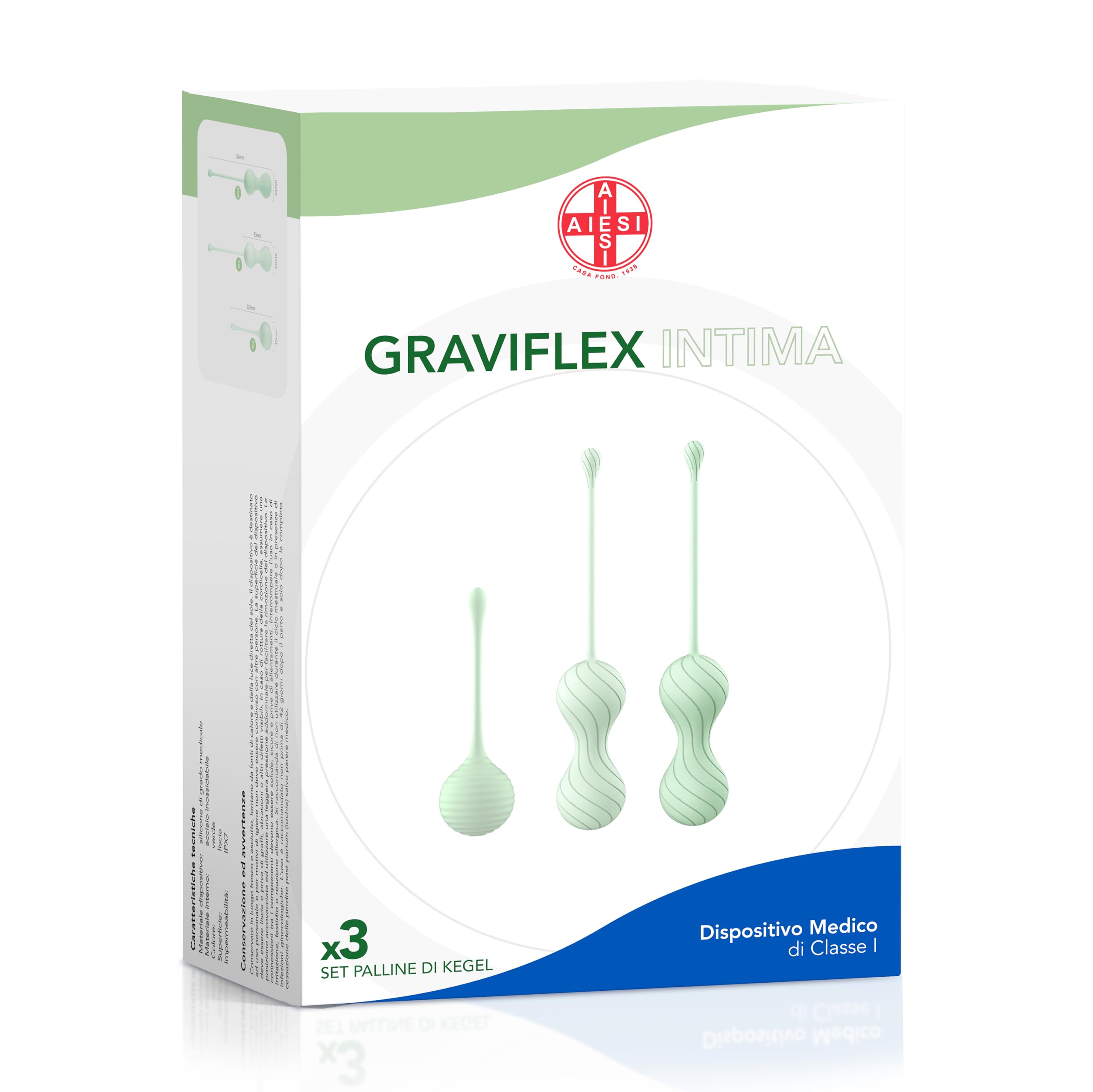 AIESI® Palline di Kegel donna per esercizi del pavimento pelvico GRAVIFLEX INTIMA, Dispositivo Medico Certificato, Garanzia Italia 24 mesi