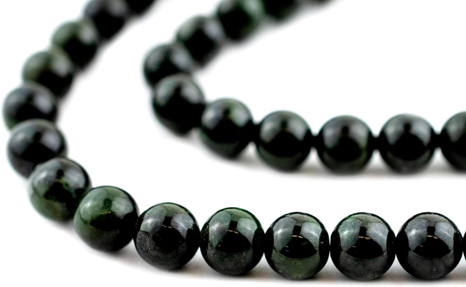 The Bead Chest Round Deep Green Nephrite Jade Beads 10mm Gemstone 16 Inch Strand