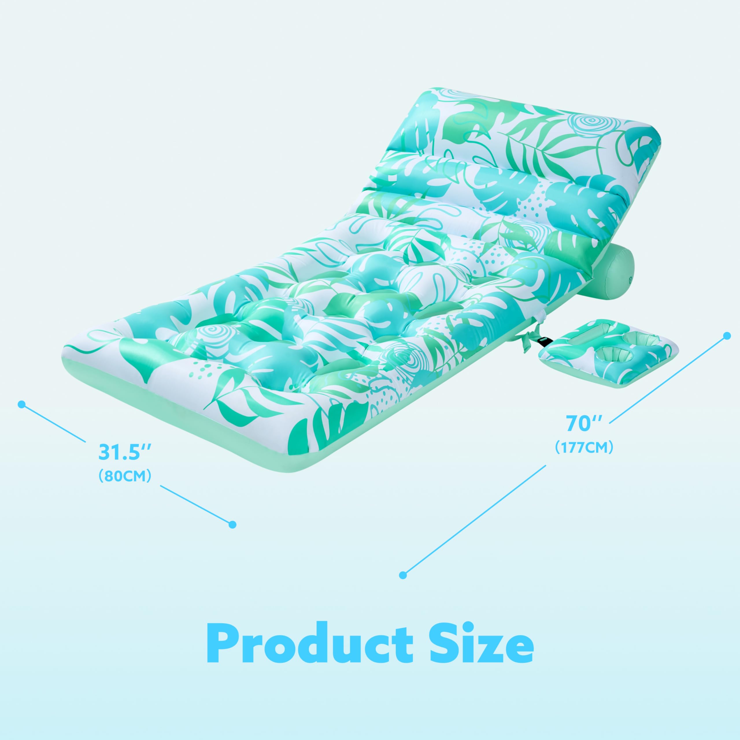 SLOOSH Materassino Gonfiabile per Piscina per Adulti, Lettino Galleggiante con Foglie Tropicali, Schienale Regolabile, Portabicchieri, Perfetto per Abbronzarsi in Piscina, Spiaggia e Lago