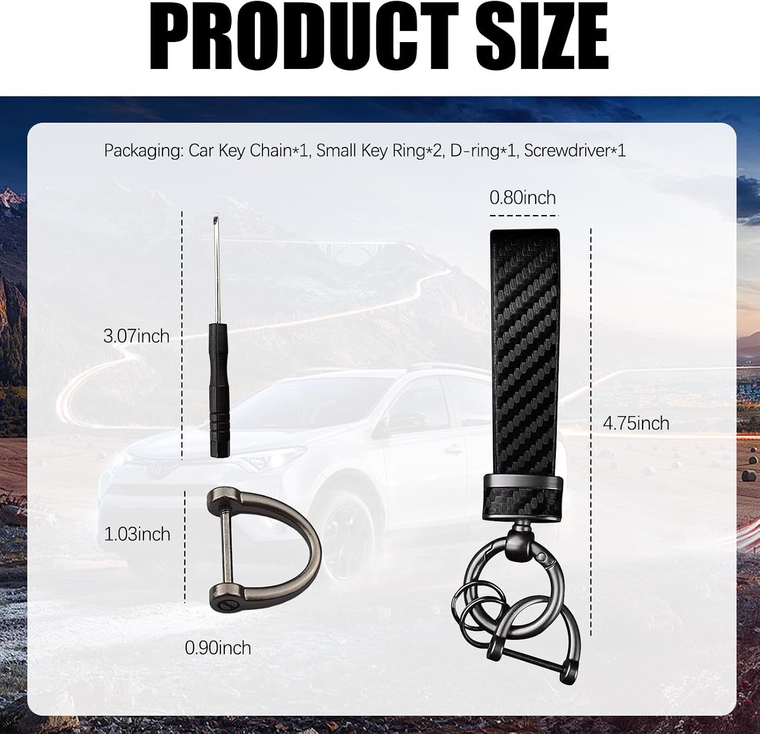 Leather Car Key Chain,Car Keychain with Key Rings as New Driver Gifts & Decorations,Cool Keychains Cars Accessories (Carbon Fiber) image 2