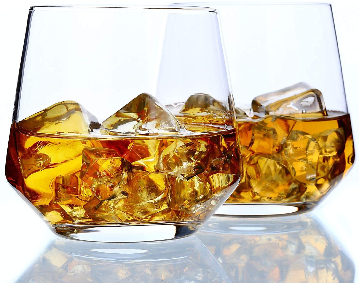 ROSEFINCH Crystal Clear Water Glass, Diamond Whiskey Glass Set of 6, 370ml, Tumbler Set Imported Crystal Rocks Whisky Glass for Scotch, Vodka, Liquor, Alcohol, Juice, Water Drinks Transparent