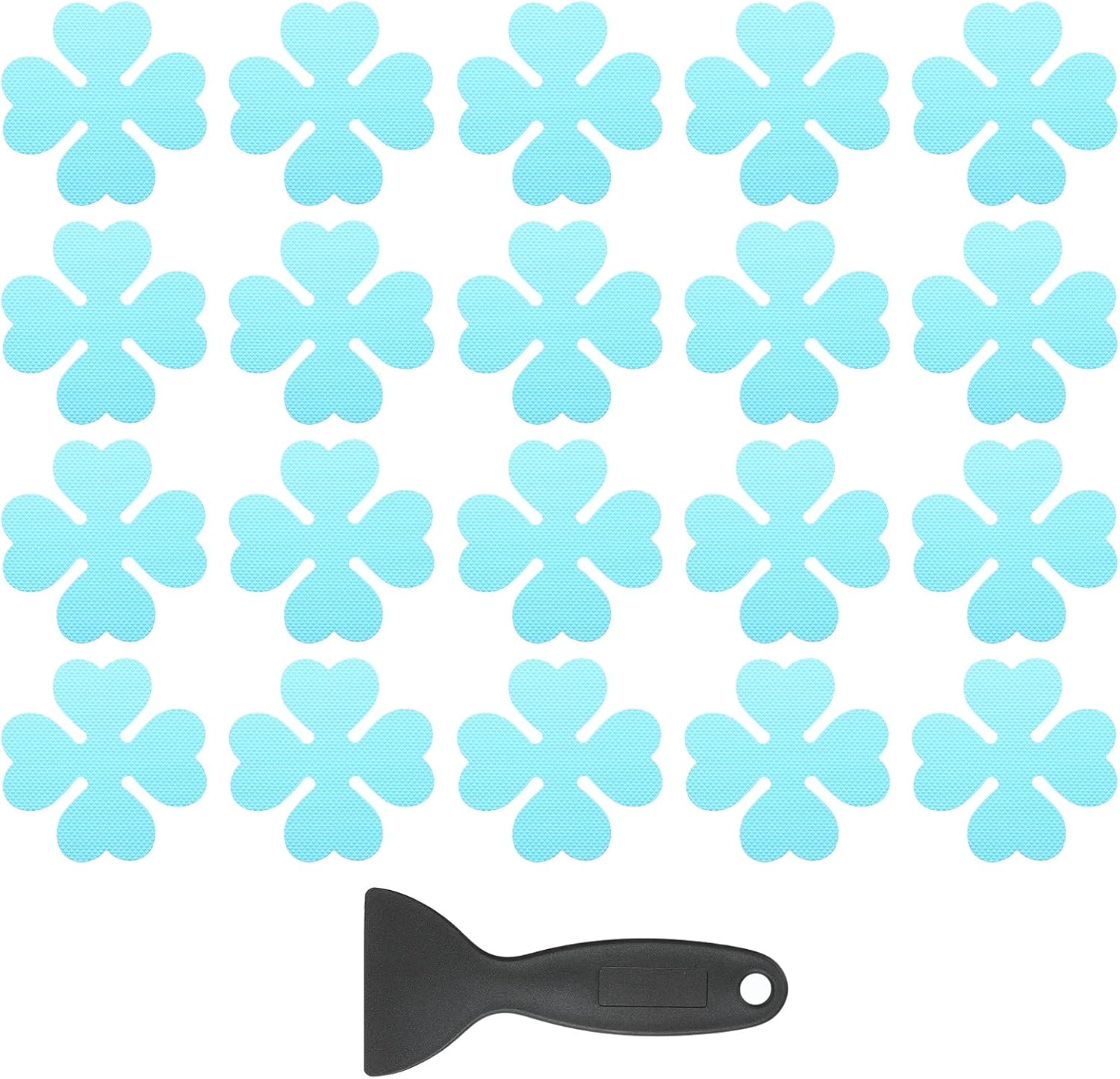 PATIKIL 20 Pcs Non Slip Bathtub Stickers, Anti Slip Shower Stickers with Scraper Bathroom Shower Floor Decals Four Leaf Shape Cute Treads Tubs, Blue