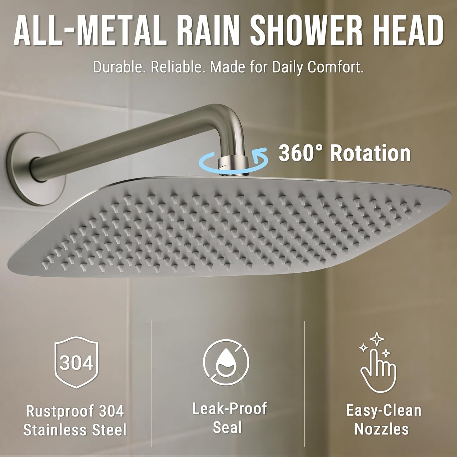 G-Promise 14 * 9 Inch Rectangle Shower Head and 18''Extension Arm, All Metal Extra Large Rain Shower Head, Sturdy and Durable, Wall Mount