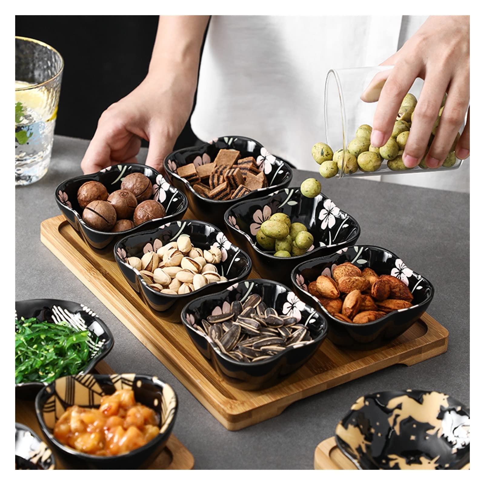 MRKU 4-teiliges Dip-Schüssel-Set aus Keramik mit Saucenschale, Geschirr, japanischer Sushi-Teller, bunt glasiert, Unterglasur, Haushaltsgewürz