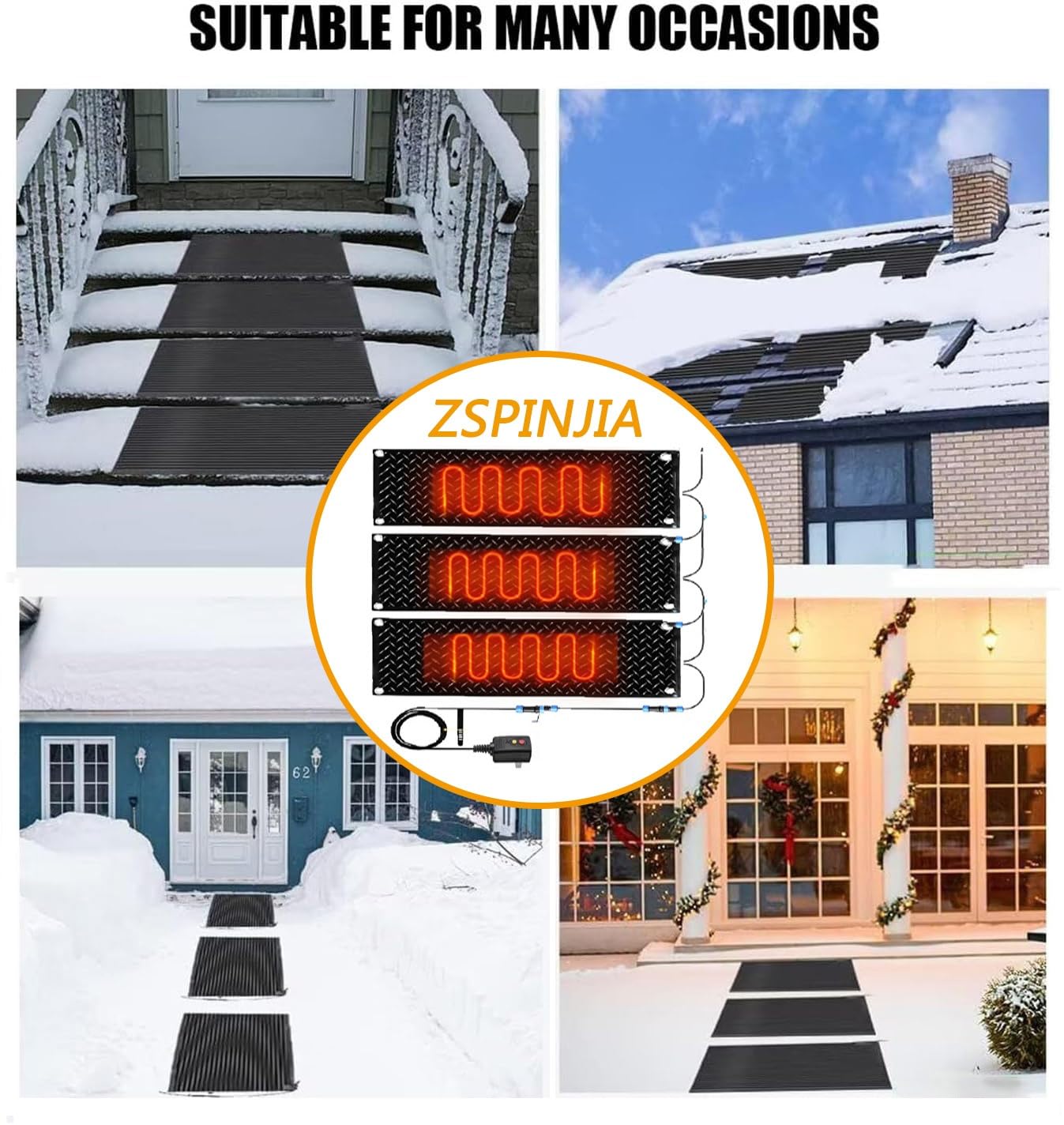 Tapis de sol en caoutchouc chauffés pour la neige à l'air - Antidérapant - Pour allées, allées et trottoirs, connexion avec câble d'alimentation de 3,5 m pour escaliers de