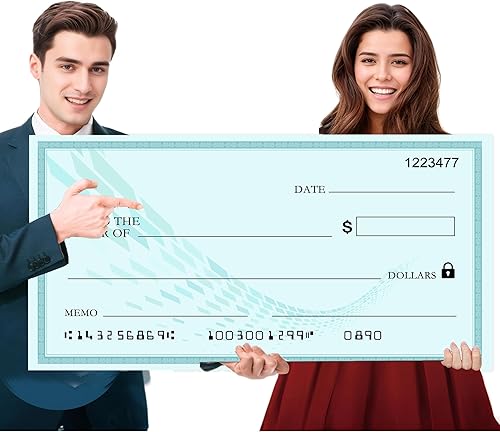 Cheque gigante reutilizable para presentación, 30 x 16 pulgadas, gran tamaño, gran premio, placa de borrado en seco para dotación, donaciones y