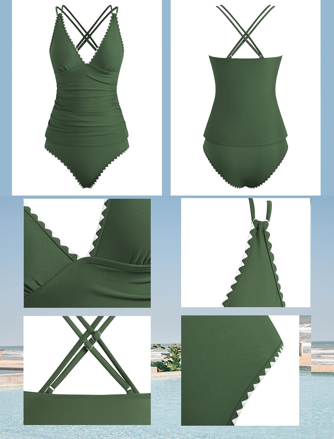 ZAFUL Womens Tankini Swimsuits V Neck Push Up Swim Top Color Block Tummy Control High Waisted Bathing Suits Swim Bottom - Image 5