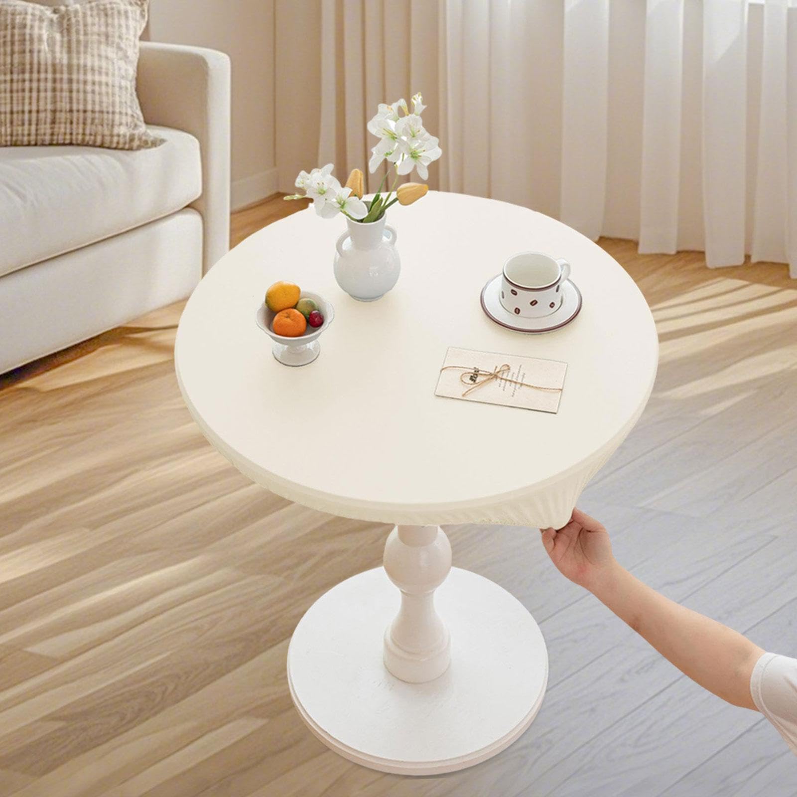 CALANDIS™ Table Cloth Stretchable Oil Anti Table Cover for Picnic Patio Wedding White Diameter 70 Cm | Tablecloths | Linens & Textiles | Kitchen, Dining & Bar-image-13