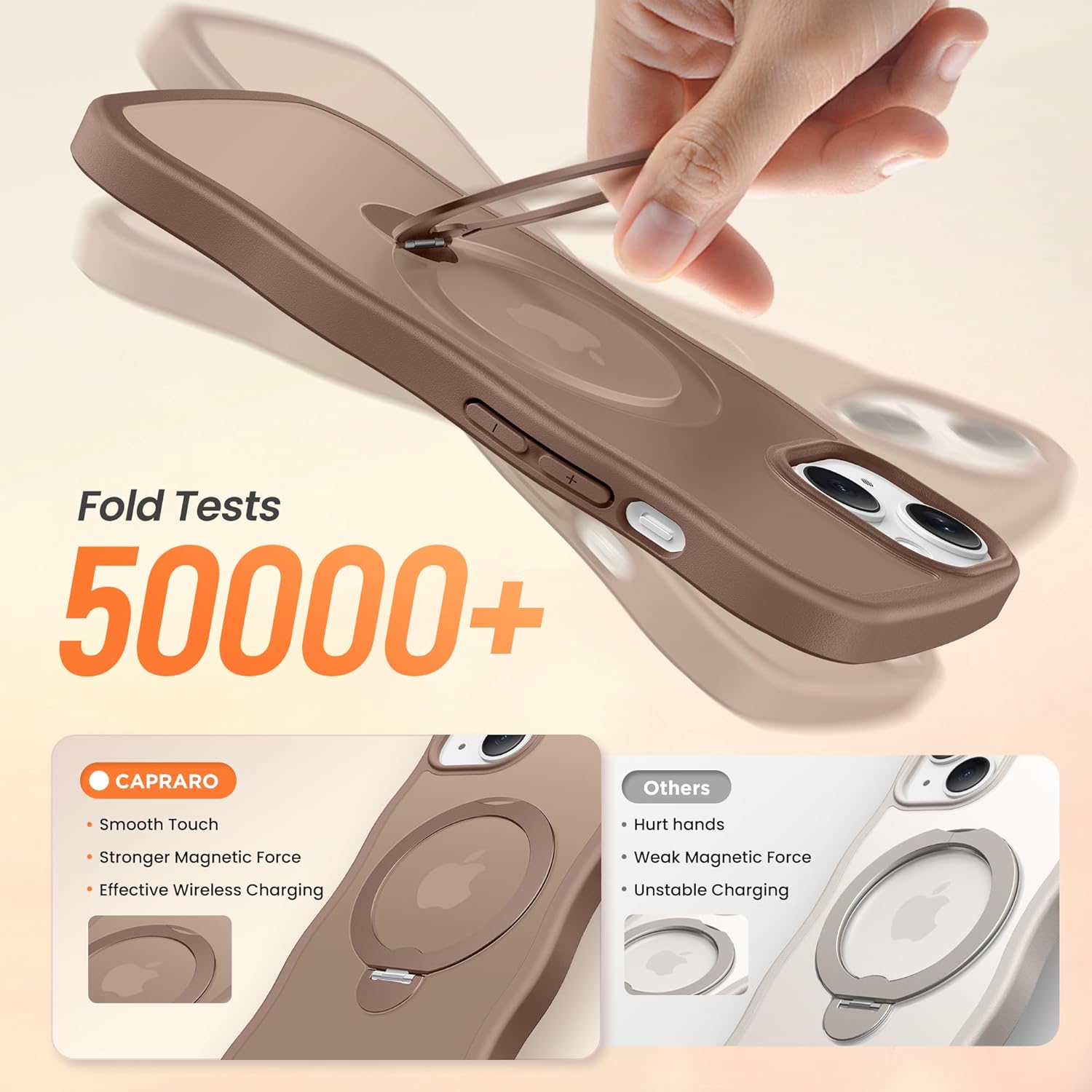 CAPRARO for iPhone 13 Case & iPhone 14 Case with 360° Spin Magnetic Stand for Women, [Compatible with MagSafe] [Camera Protection] Cute Wave Translucent Matte Case for iPhone 13/14, Brown - Image 4