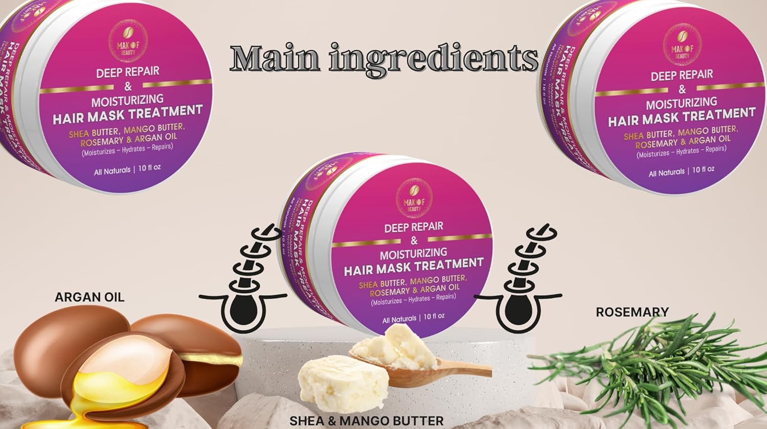 Deep Repair Hair Mask - Moisturizing Treatment with Shea Butter, Mango Butter, Argan Oil & Rosemary - Hydrates & Restores Dry, Damaged Hair - 10 fl oz - Image 7