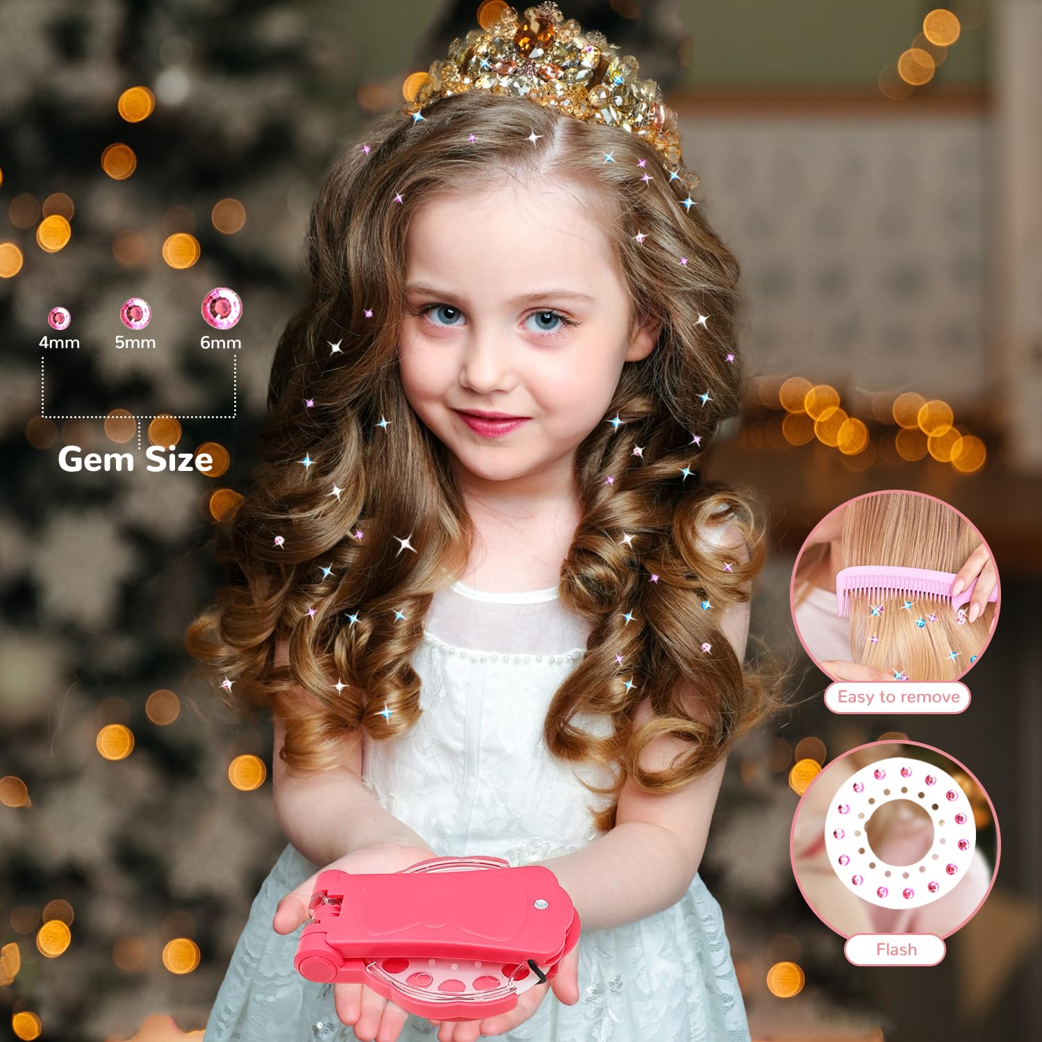NYZQIW Brillantini Per Capelli Con 360 Diamanti,Hair Bedazzler Kit,Kit Per Lo Styling Dei Diamanti,Diamante Gioielli Macchina Strumento Per Lo Styling Glam Per Ragazze E Bambini(360