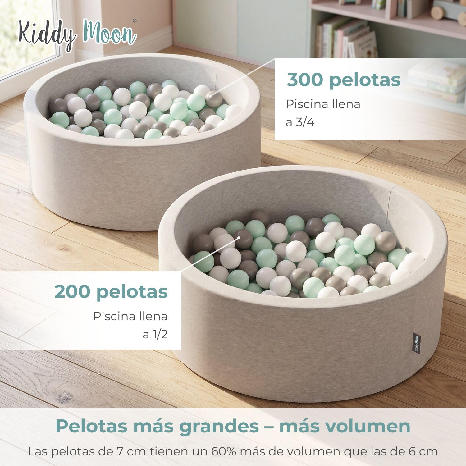 KiddyMoon 90X30cm/300 Bolas ∅ 7Cm Piscina De Bolas para Ninos Hecha En La UE, Gris Clr:Blanco/Gris/Menta
